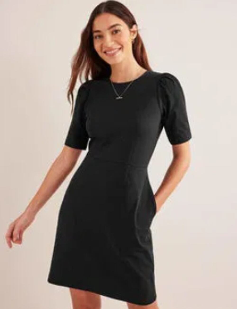 BODEN Crew Neck Jersey Dress Black Sz 10R NWT $98 {3B34}